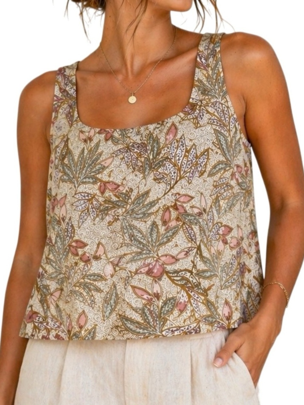 Cynthia Rowley 100% Linen Square Neck Floral Tank - Size M - NWOT